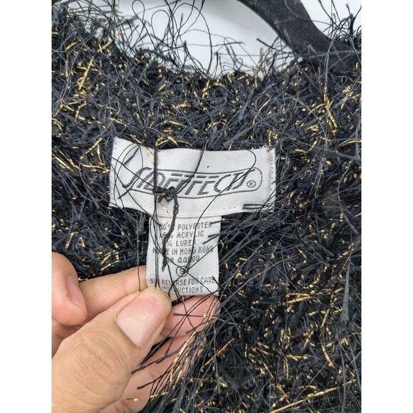 Vintage Side Effects Gold Metallic Eyelash Sweater Women Size S Pullover Retro - Picture 7 of 8